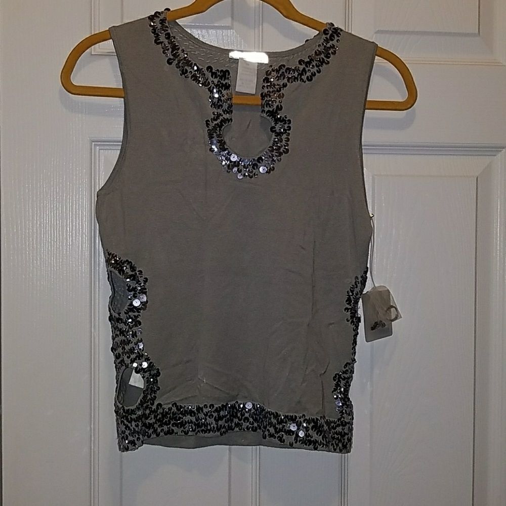Frost gray sequin cut out silk sweater.SZ. M NWT